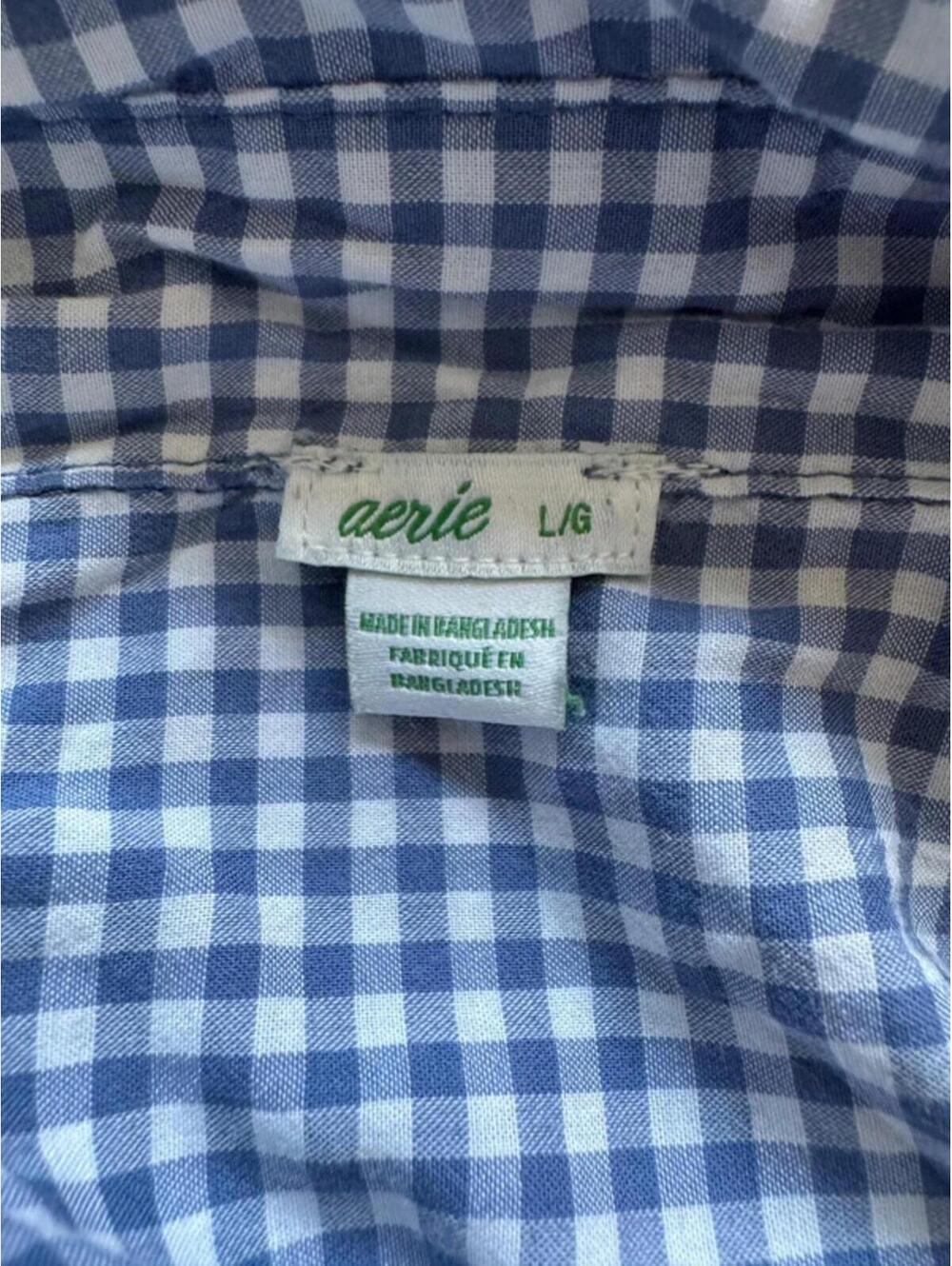 Aerie Blue Gingham Oversized Button Down Shirt Large Cottagecore Top - Picture 3 of 3